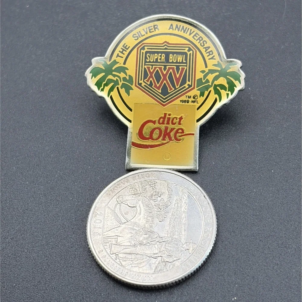 Vintage Coca-Cola Diet Coke‎ Super Bowl XXV Silver Anniversary Lapel Pin
